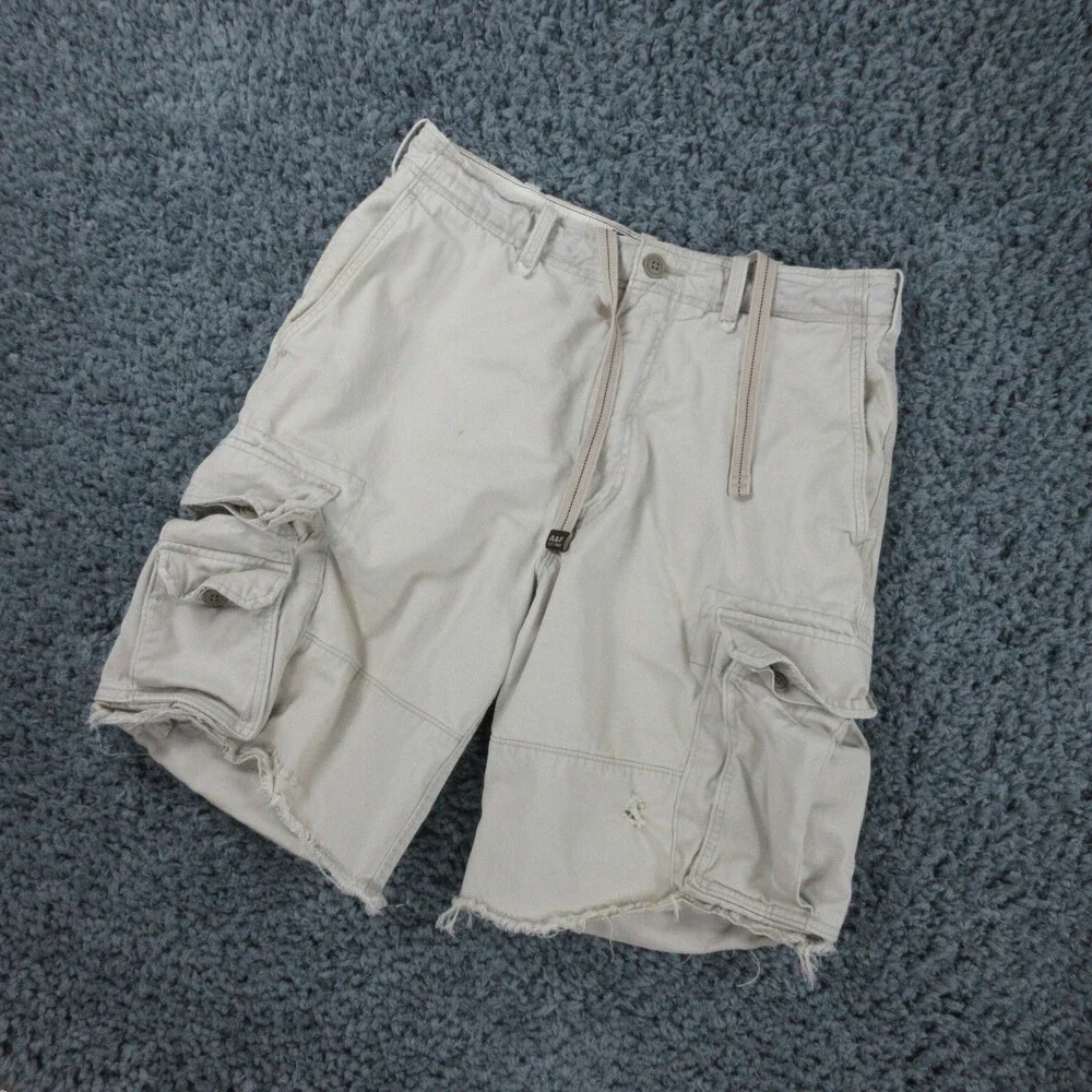 Abercrombie & Fitch Shorts Mens 32 Beige Thrashed Distressed Cargo 33x10*